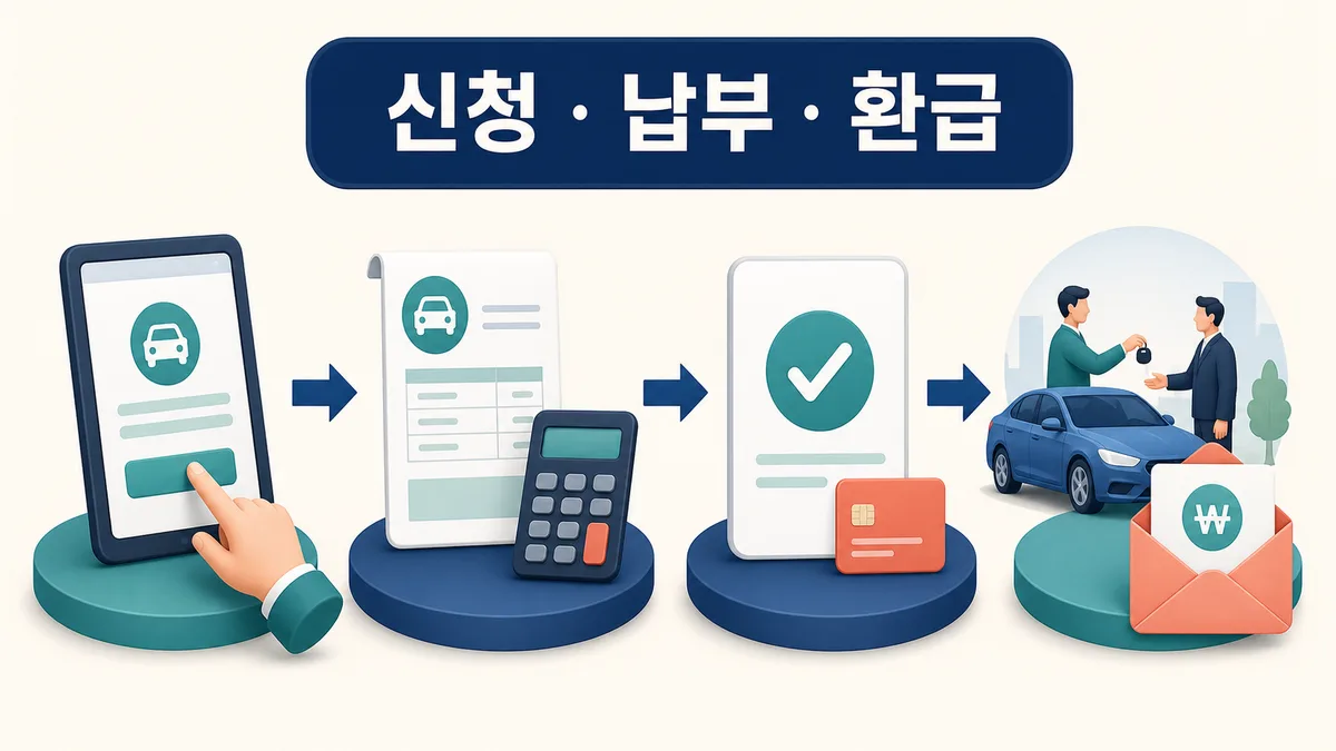 자동차세 연납을 온라인으로 신청하고 계산·납부한 뒤 차량 매도 시 환급받는 과정