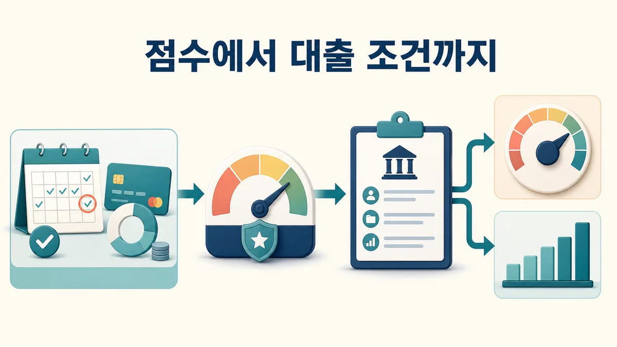 정상적인 카드와 상환 기록이 신용점수와 금융회사 심사를 거쳐 대출금리와 한도에 연결되는 과정