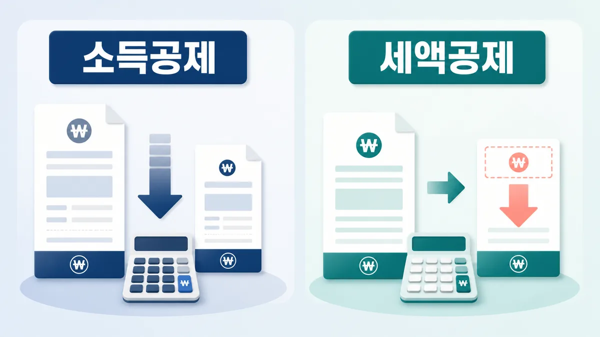 소득공제와 세액공제가 세금 계산의 서로 다른 단계에서 금액을 줄이는 차이