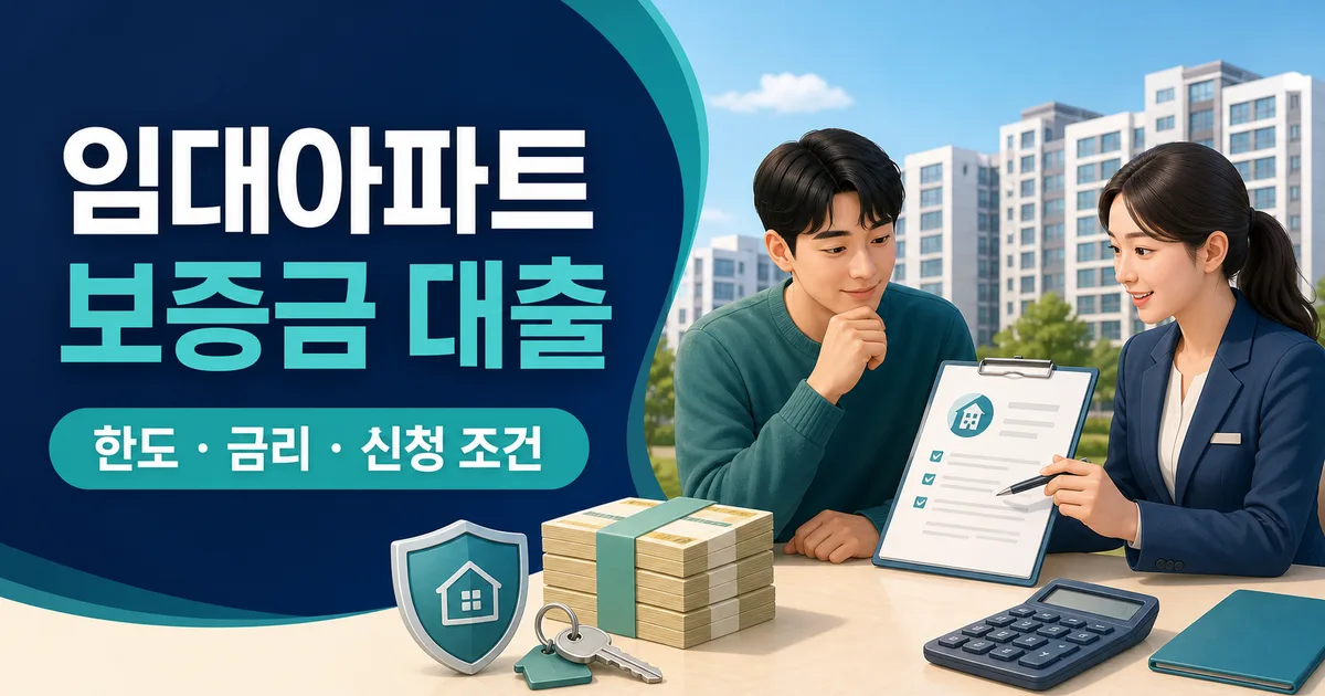 임대아파트 단지 앞에서 보증금 대출의 한도·금리·신청 조건을 상담받는 임차인