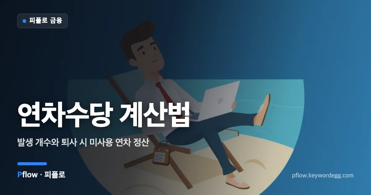 동그라미 친 달력과 여행가방, 동전 더미로 표현한 연차수당 일러스트