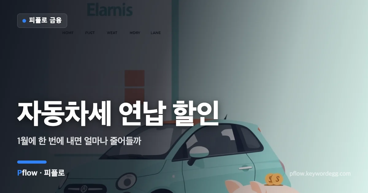 자동차와 달력, 돼지저금통을 배치해 1월 자동차세 연납 할인을 표현한 일러스트