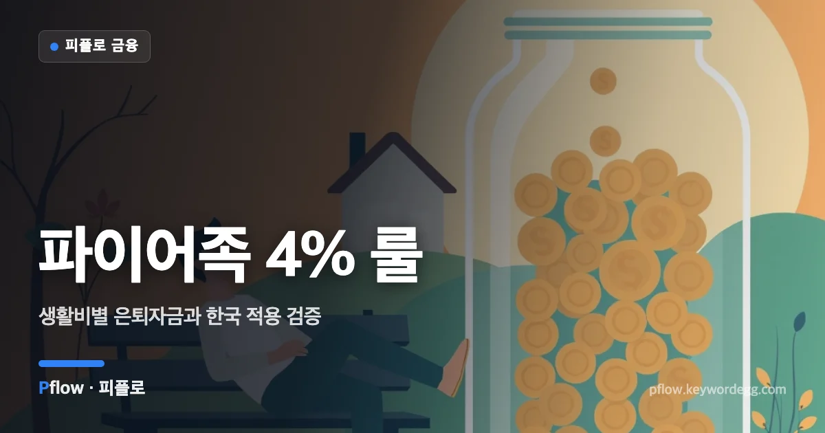 동전이 담긴 큰 유리병에서 조금씩 돈이 흘러나오는 옆에 앉아 쉬는 사람으로 파이어족 은퇴 인출을 표현한 일러스트