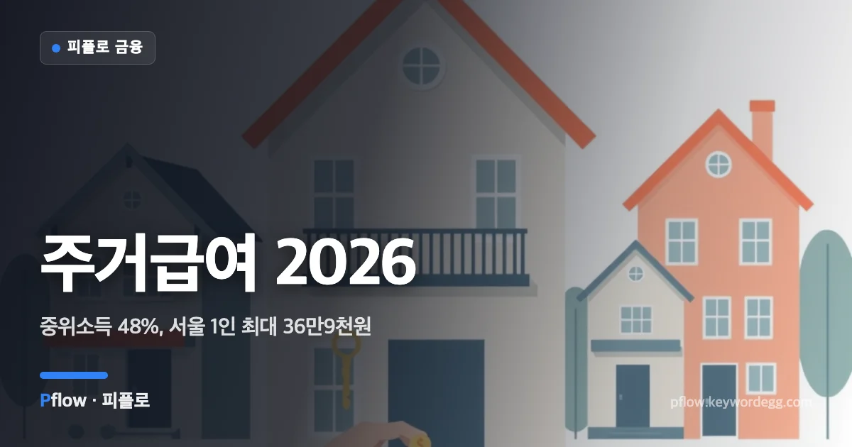 작은 집 문 앞에 열쇠와 동전이 놓이고 뒤로 크기가 다른 집 네 채가 있는 일러스트