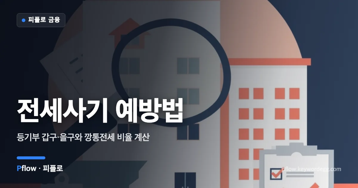 돋보기로 부동산 서류를 살펴보며 전세 계약 전 위험을 점검하는 모습을 표현한 일러스트