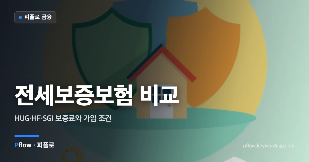 세 가지 색의 방패가 작은 집을 감싸 전세보증금을 보호하는 모습을 표현한 금융 일러스트