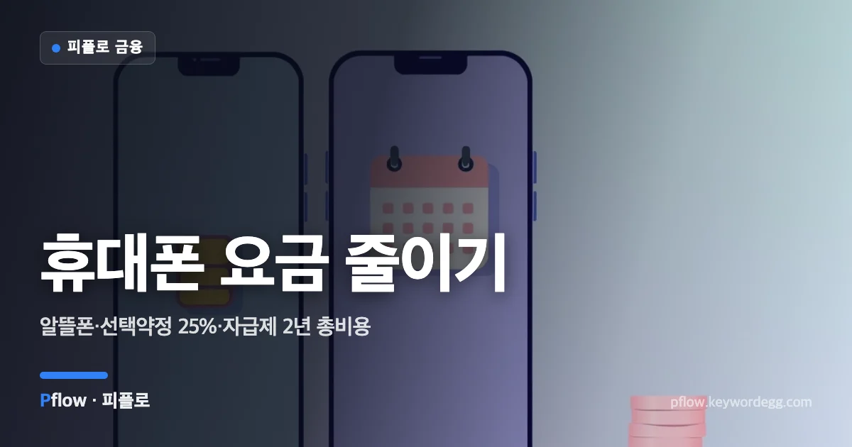스마트폰 세 대와 유심, 동전 더미로 휴대폰 요금 절약 방법을 비교한 일러스트