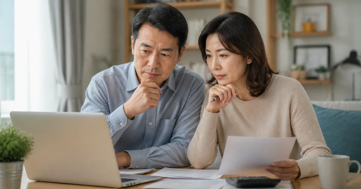 부부가 국민연금 예상수령액과 가입기간을 확인하는 모습
