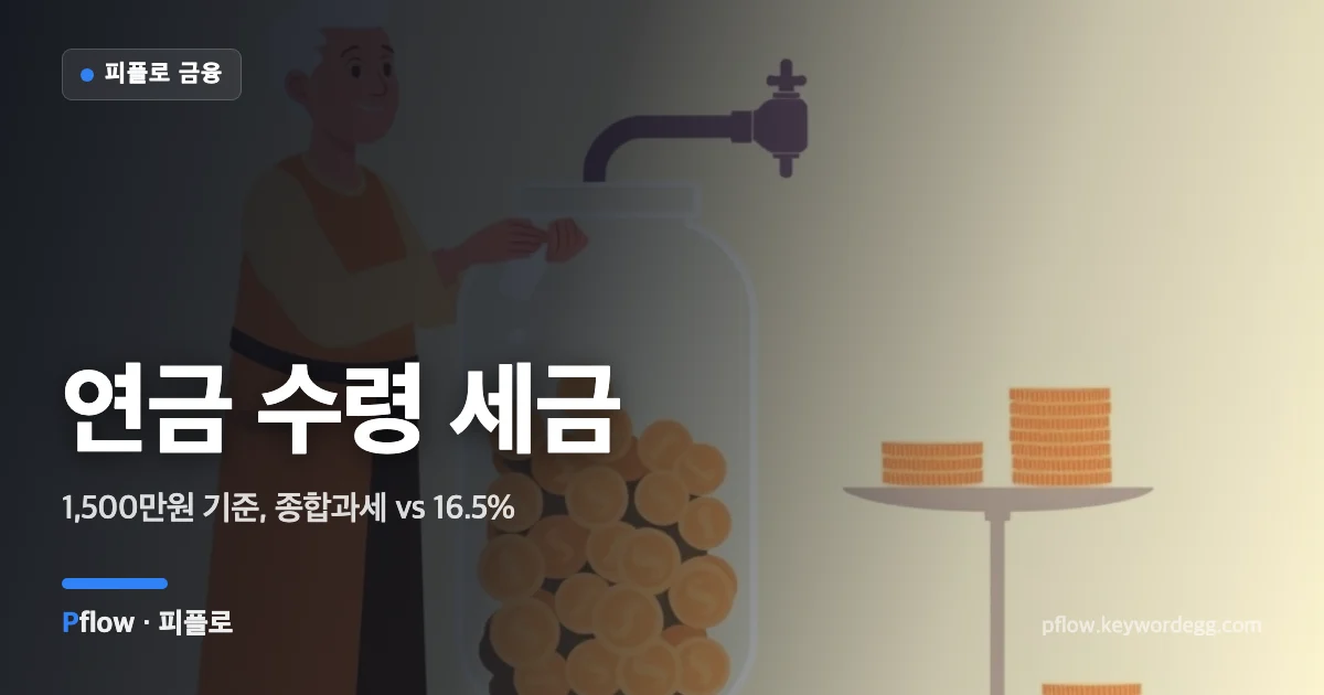 은퇴한 부부가 연금 항아리에서 돈을 받고 옆에서 저울이 두 가지 과세 방식을 비교하는 일러스트