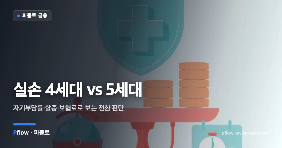 실손보험 세대 전환 시 보험료와 자기부담을 저울질하는 모습을 표현한 일러스트