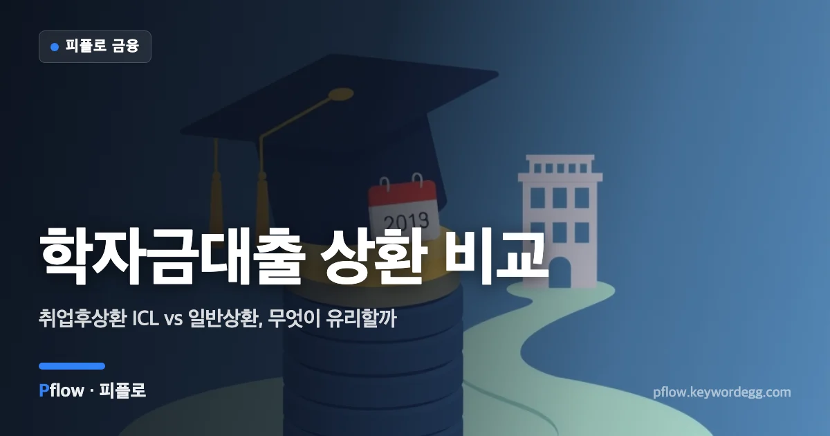 학사모와 동전, 두 갈래 길로 학자금대출 상환 방식 선택을 표현한 일러스트