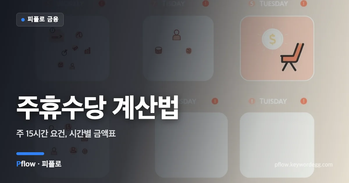 일주일 일정표의 마지막 칸에 동전과 휴식 의자가 놓인 주휴수당 일러스트